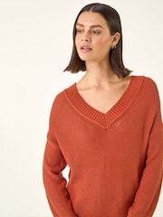 Roman Orange Ribbed V-Neck Boyfriend Jumper - Image 1 of 5