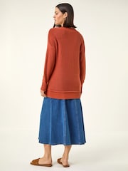 Roman Orange Ribbed V-Neck Boyfriend Jumper - Image 3 of 5