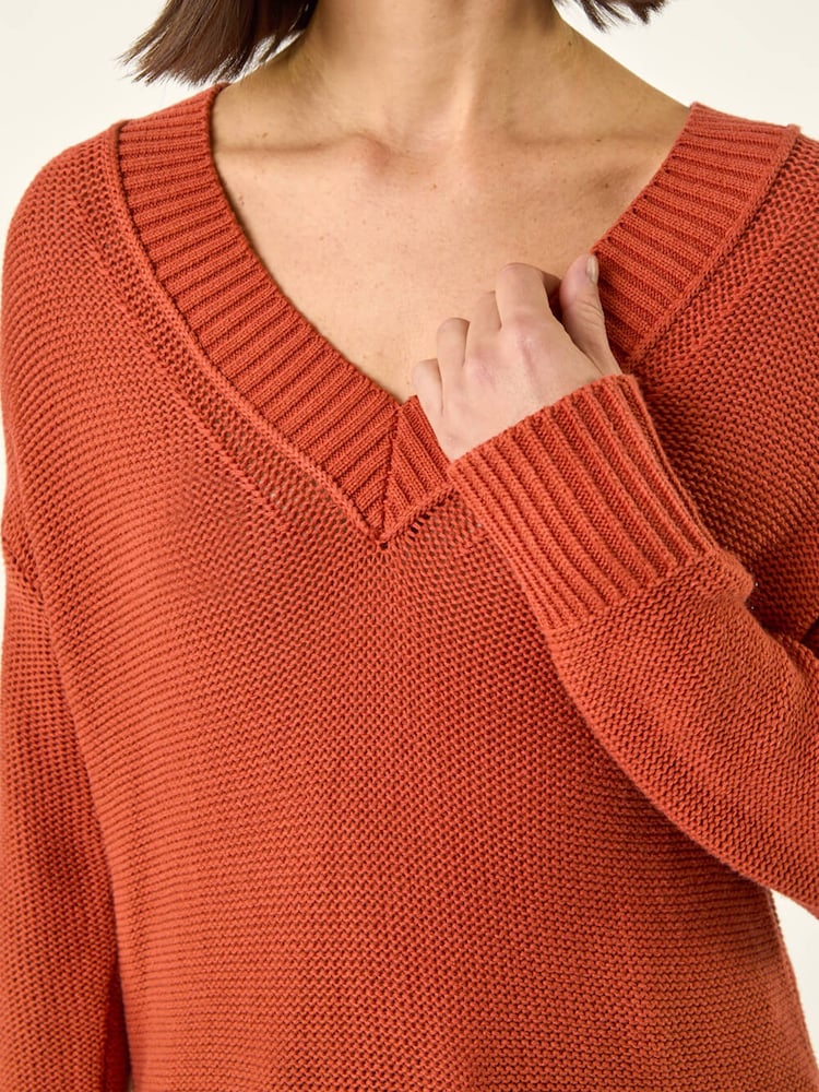 Roman Orange Ribbed V-Neck Boyfriend Jumper - Image 5 of 5