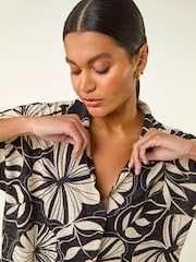 Roman Black Printed Broderie Collared Top - Image 1 of 5