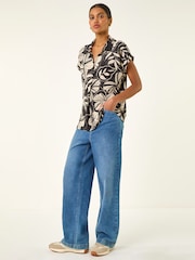 Roman Black Printed Broderie Collared Top - Image 2 of 5