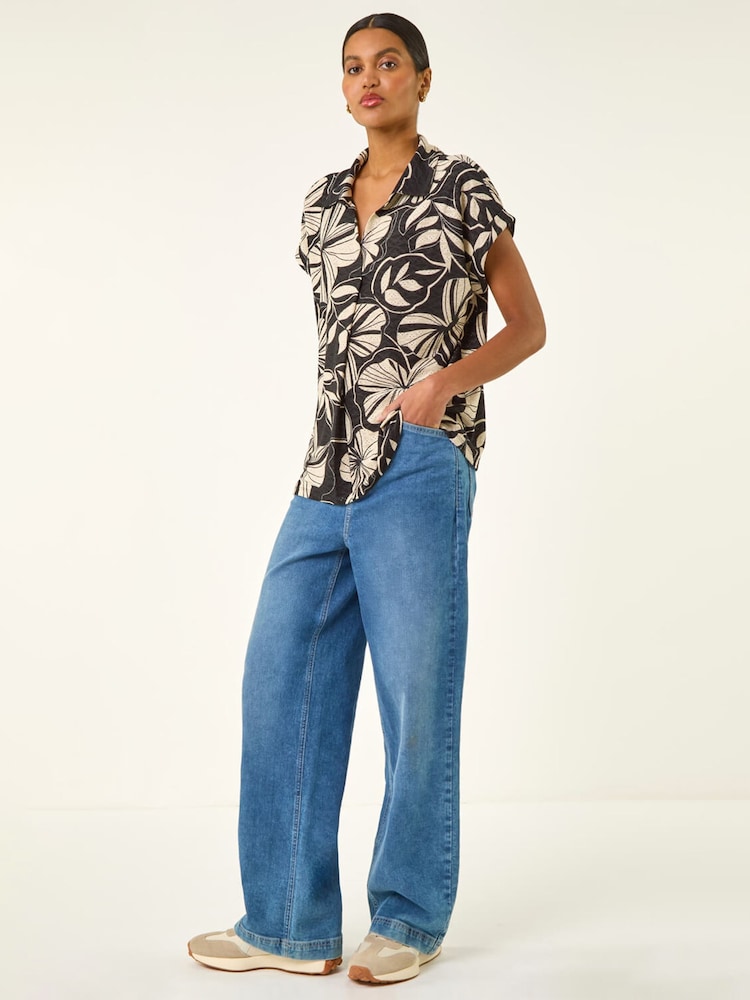 Roman Black Printed Broderie Collared Top - Image 2 of 5 Roman Black Printed Broderie Collared Top - Image 2 of 5