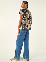 Roman Black Printed Broderie Collared Top - Image 3 of 5