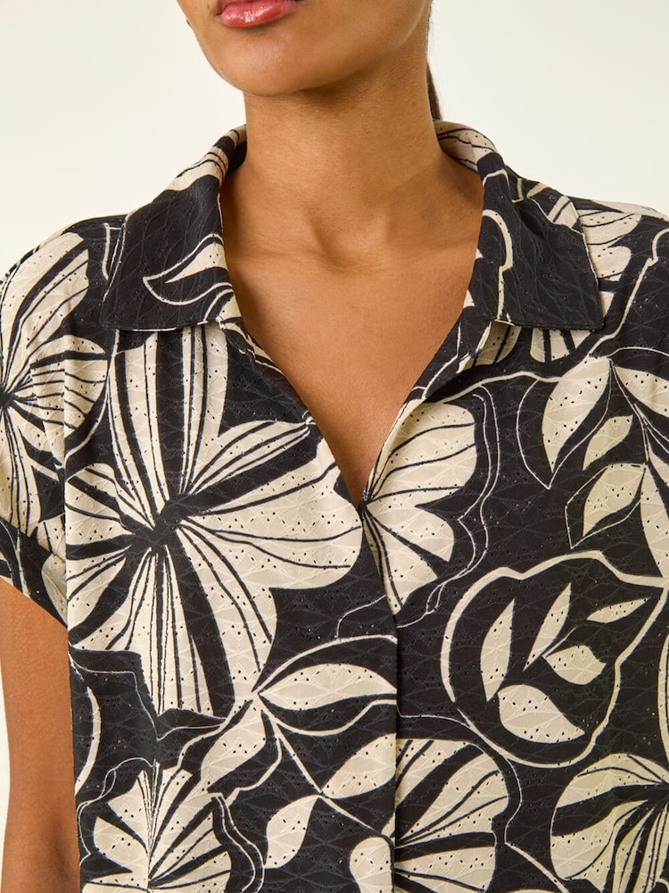 Roman Black Printed Broderie Collared Top - Image 5 of 5 Roman Black Printed Broderie Collared Top - Image 5 of 5