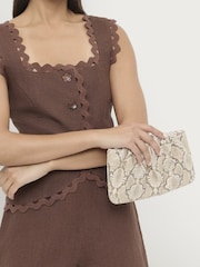 Loeffler Randall Natural Serena Snake Gathered Clutch - Image 1 of 5