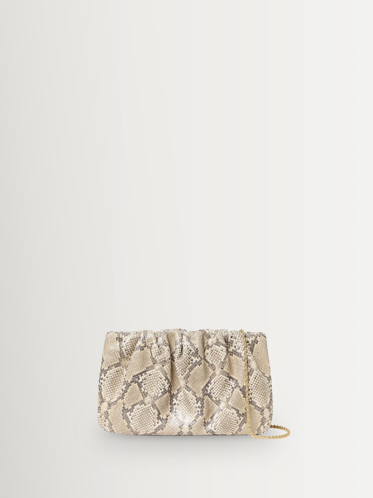 Loeffler Randall Natural Serena Snake Gathered Clutch - Image 2 of 5 Loeffler Randall Natural Serena Snake Gathered Clutch - Image 2 of 5