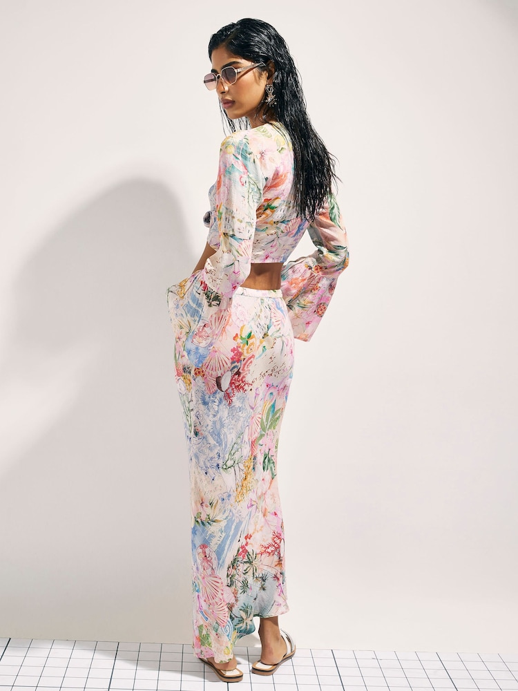 River Island Pink Floral Maxi Beach Skirt - Image 3 of 3