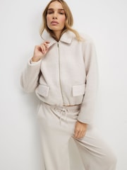 River Island Cream Boiled Wool Harrington Zip Jacket - Image 2 of 4