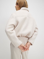 River Island Cream Boiled Wool Harrington Zip Jacket - Image 3 of 4