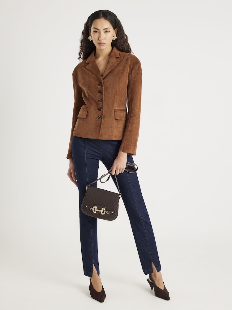 River Island Brown Fitted Faux Suede Blazer - Image 4 of 4 River Island Brown Fitted Faux Suede Blazer - Image 4 of 4