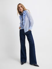 River Island Blue Ruffle Tie Neck Frill Blouse - Image 3 of 4