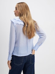 River Island Blue Ruffle Tie Neck Frill Blouse - Image 4 of 4