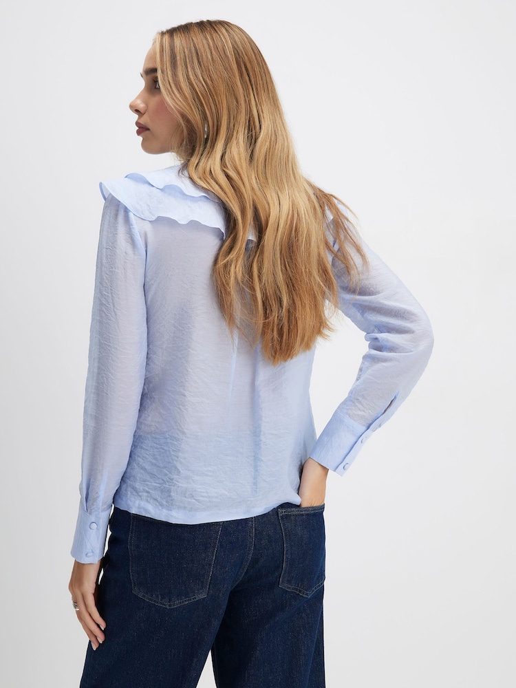 River Island Blue Ruffle Tie Neck Frill Blouse - Image 4 of 4