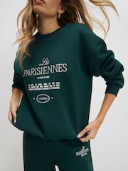 River Island Green Long Sleeve Les Parisiennes Emboridered Sweatshirt - Image 1 of 3