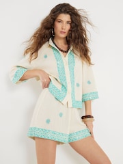 River Island Cream Sequin Embellished Beach Shorts - Image 2 of 4