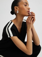 River Island Black Short Sleeve Tape Detail V-Neck Top - Image 2 of 4
