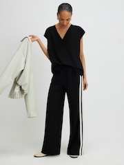 River Island Black Short Sleeve Tape Detail V-Neck Top - Image 3 of 4
