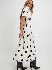 River Island White Short Sleeve Polka Dot Satin Slip Dress - Image 2 of 4
