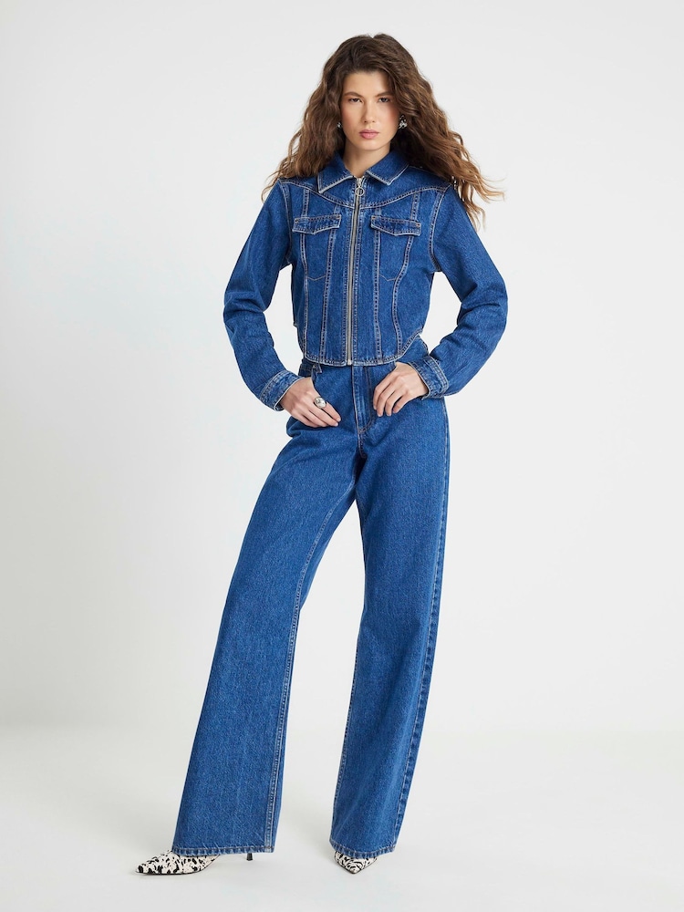 River Island Long Sleeve Corset Denim Jacket - תמונה 1 מתוך 4