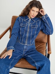 River Island Long Sleeve Corset Denim Jacket - תמונה 2 מתוך 4