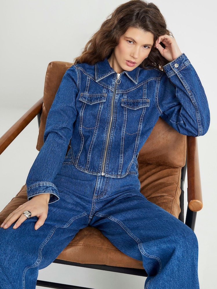 River Island Long Sleeve Corset Denim Jacket - תמונה 2 מתוך 4
