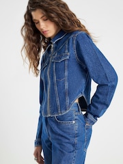 River Island Long Sleeve Corset Denim Jacket - תמונה 3 מתוך 4