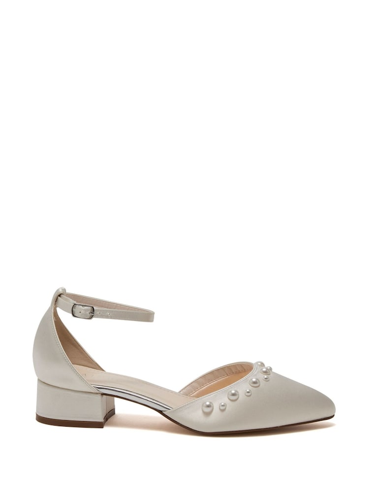 Rainbow Club White Maya Low Ankle Strap Satin Shoes - Image 1 of 4