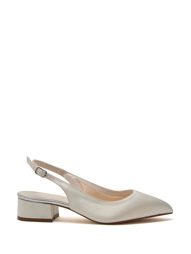 Rainbow Club White Faith Low Wide Fit Slingback Satin Shoes - Image 1 of 4 Rainbow Club White Faith Low Wide Fit Slingback Satin Shoes - Image 1 of 4