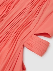 Reiss Coral Pink Cara Petite Halterneck Pleated Maxi Dress - Image 8 of 9