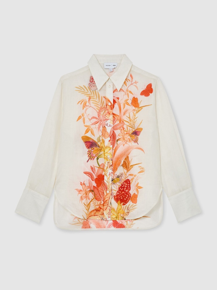 Reiss Ivory Cilia Reiss | NYBG Ramie Butterfly-Print Shirt - Image 2 of 7