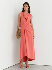 Reiss Coral Pink Dorota Drape-Detail Sleeveless Midi Dress - Image 1 of 7