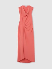 Reiss Coral Pink Dorota Drape-Detail Sleeveless Midi Dress - Image 2 of 7