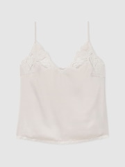 Reiss Neutral Joanie Satin Lace-Detail Cami Top - Image 2 of 7