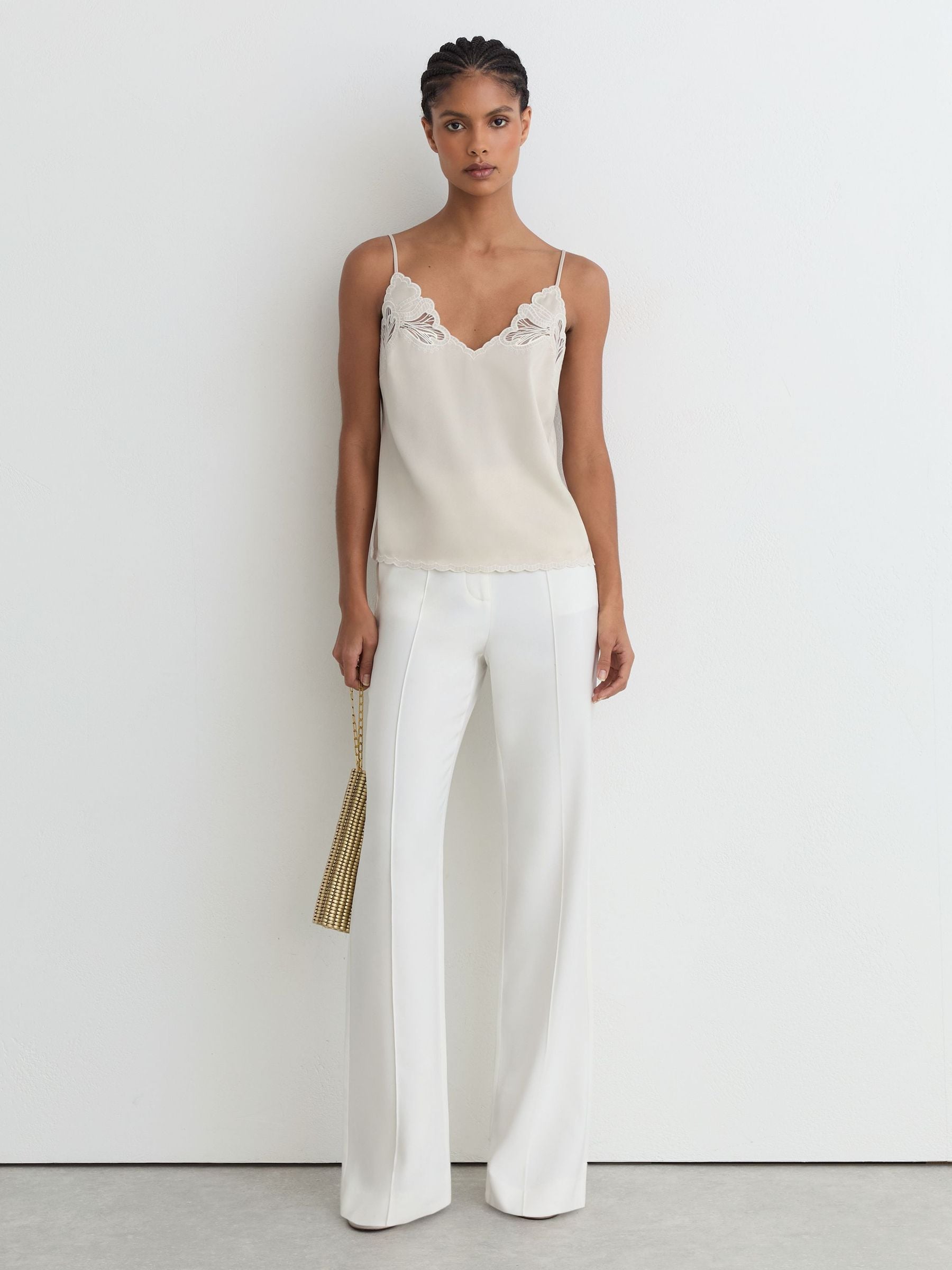 Buy Reiss Neutral Joanie Satin Lace-Detail Cami Top from Next USA