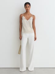 Reiss Neutral Joanie Satin Lace-Detail Cami Top - Image 3 of 7