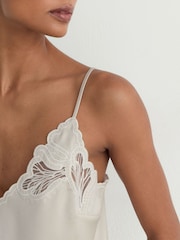 Reiss Neutral Joanie Satin Lace-Detail Cami Top - Image 6 of 7