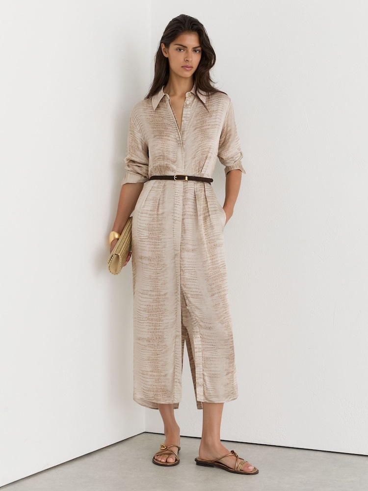 Reiss Neutral Sienna Snake-Print Belted Midi Shirt Dress - Image 1 of 8 Reiss Neutral Sienna Snake-Print Belted Midi Shirt Dress - Image 1 of 8
