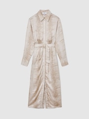 Reiss Neutral Sienna Snake-Print Belted Midi Shirt Dress - Image 2 of 8