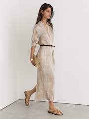 Reiss Neutral Sienna Snake-Print Belted Midi Shirt Dress - Image 4 of 8