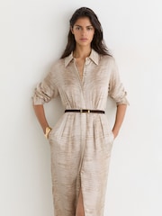 Reiss Neutral Sienna Snake-Print Belted Midi Shirt Dress - Image 5 of 8