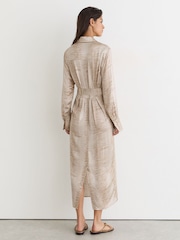 Reiss Neutral Sienna Snake-Print Belted Midi Shirt Dress - Image 7 of 8