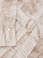 Reiss Neutral Sienna Snake-Print Belted Midi Shirt Dress - Image 8 of 8