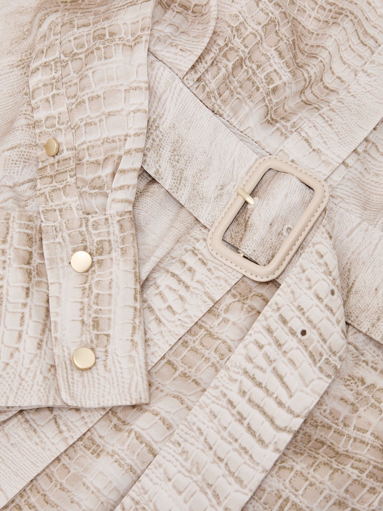 Reiss Neutral Sienna Snake-Print Belted Midi Shirt Dress - Image 8 of 8 Reiss Neutral Sienna Snake-Print Belted Midi Shirt Dress - Image 8 of 8