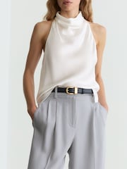 Reiss Ivory Kora Hammered-Silk Cowl-Neck Top - Image 1 of 5