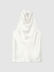 Reiss Ivory Kora Hammered-Silk Cowl-Neck Top - Image 2 of 5