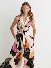 Reiss Ivory/Black Azalea Reiss | NYBG Butterfly-Print Midi Dress - Image 4 of 7
