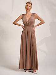 Jolie Moi Brown Wrapped Bodice Jersey Maxi Dress - Image 1 of 6