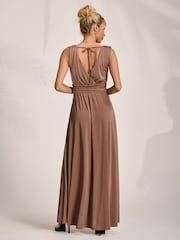 Jolie Moi Brown Wrapped Bodice Jersey Maxi Dress - Image 5 of 6