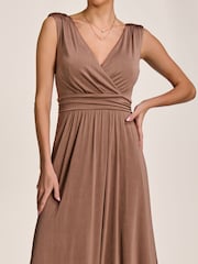 Jolie Moi Brown Wrapped Bodice Jersey Maxi Dress - Image 6 of 6