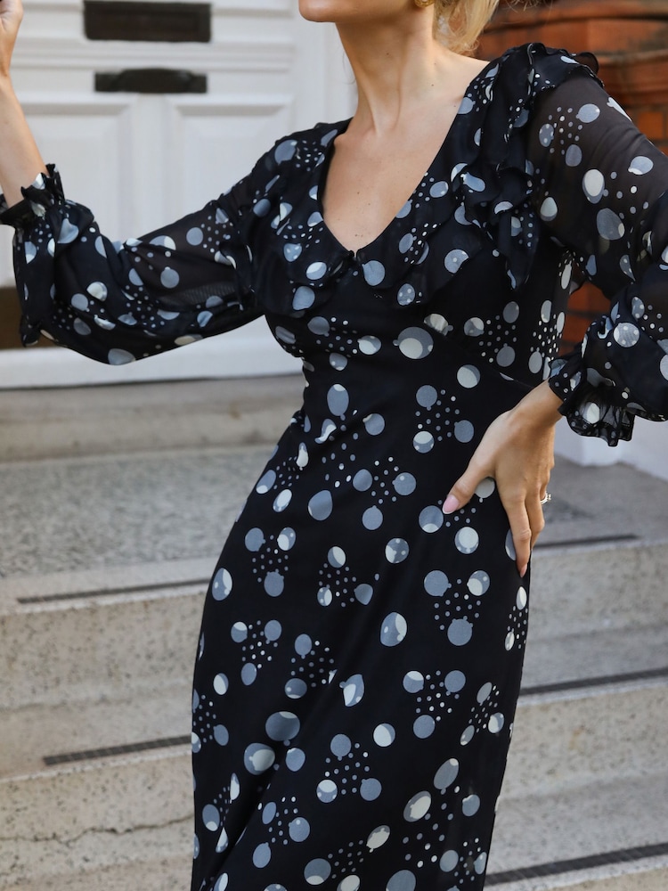 mesh polka dot dress DARK DOTTED MESH MAXI DRESS IN BLACK – itsmecloset